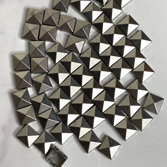 Vintage 2000s Betsey Johnson Silver Pyramid Stud Belt - As Is / Craft Project - Picture 2 of 10